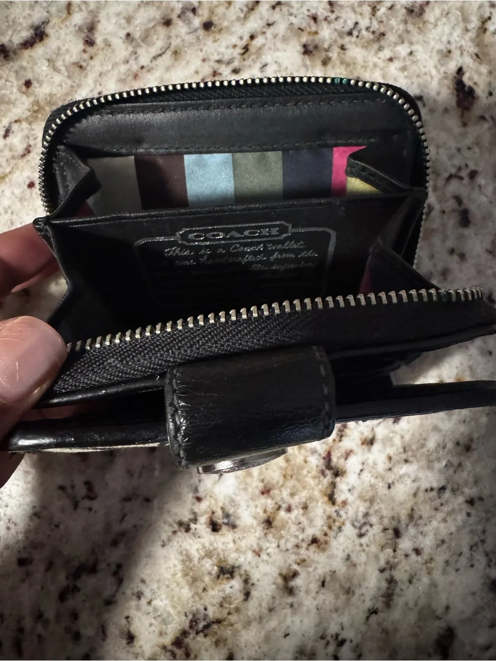 Coach Black and Beige Signature Coin Wallet